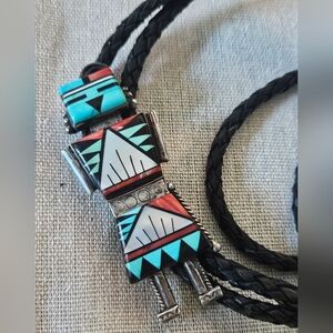 Huge Zuni Vintage Inlay Kachina Bolo Tie